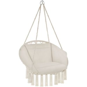 TECTAKE Hanging Chair Grazia - with seat and back cushions, stable and durable - garden swing seat, hanging egg chair, garden swing chair - beige - beige