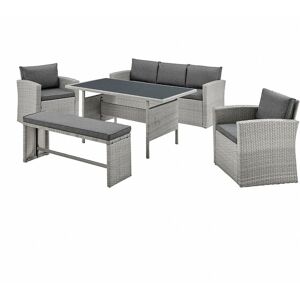 Home Detail - Two Tone Grey Rattan Dark Grey Cushions 5Pcs Sofa