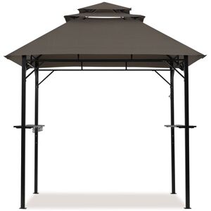 Grill Gazebo, Outdoor bbq Gazebo with Height-adjustable Shelves & 10 S-shaped Hooks & Built-in Bottle Opener, Brown - Yaheetech