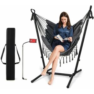 COSTWAY Hammock Chair with Stand Height Adjustable Hanging Chair w/ Phone Holder Pillow