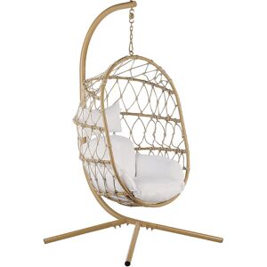 BELIANI Hanging Swing Chair Beige Boho Rope Metal Stand Chain Soft Cushion Adria - Beige