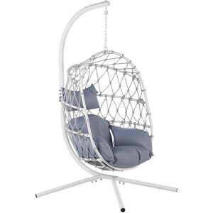 BELIANI Hanging Swing Chair White Boho Rope Metal Stand Chain Soft Cushion Adria - White