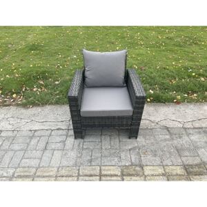 Fimous - High Back Rattan Outdoor Garden Furniture Single Sofa Arm Chair Patio Furniture With Thick Seat And Back Cushion