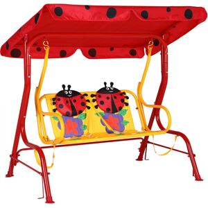 Hollywood Swing With Sun Canopy 2-Seater 3-Point Seat Belts Garden Swing Children's Swing Outdoor Ladybug Red - Spielwerk