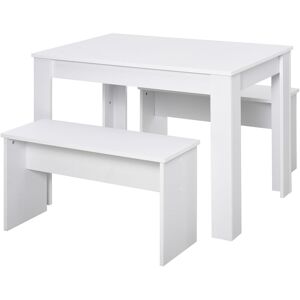 3 Pcs Modern Dining Table Set w/ Table 2 Bench Seats Compact Kitchen Home - White - Homcom