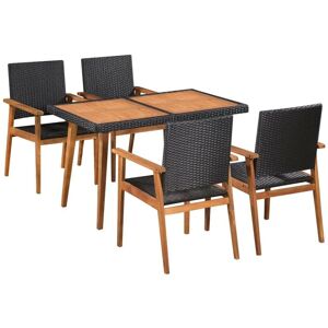 5 Piece Outdoor Dining Set Poly Rattan Black and Brown VD28289 - Hommoo