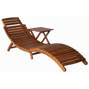 Hommoo Sunlounger with Table Solid Acacia Wood Brown VD30062