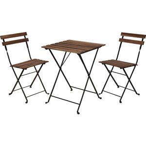 Bistro Garden Table & Chairs Sets Metal Black Frame Wood Outdoor Seating Folding - 3000010 - Black - Idooka