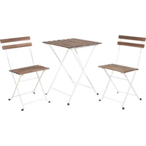 Bistro Garden Table & Chairs Sets Metal White Frame Wood Outdoor Seating Folding - 3000020 - White - Idooka