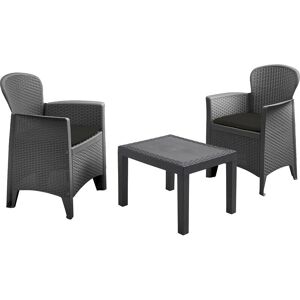 Black Bistro Set Garden Furniture Tables Armchairs Plastic Rattan Patio Chairs - 2280180/AKT12IAN/SET-AKTITA - Anthracite - Idooka