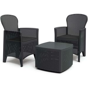 Black Bistro Table 2 Chairs Set Patio Armchairs Outdoors Rattan Garden Furniture - 2280110/TRECI12A/SET-TREE - Anthracite - Idooka