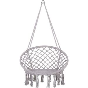 Beliani - Indoor Outdoor Boho Swing Hanging Chair Swing Cotton Macrame Seat Grey Gabella - Grey
