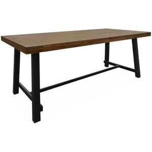 SWEEEK 6-seater Indoor/outdoor Acacia and steel table, L190xW91.5xH76cm, black - Dark wood colour