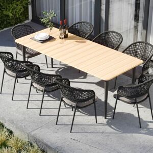 HARBOUR LIFESTYLE Kalama 8 Seat Rectangular Dining Set with Teak Table in Charcoal