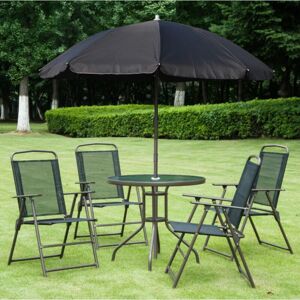 UNIQUEHOMEFURNITURE Large Patio Set Garden Dining Furniture Glass Table 4 Chairs Folding Armchairs