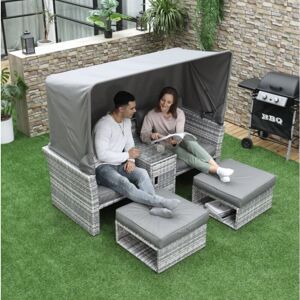 UNIQUEHOMEFURNITURE Large Rattan Sofa Set Garden Patio Furniture Wicker Coffee Table Day Bed Canopy