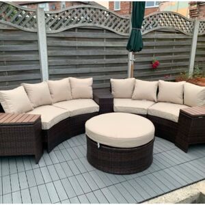 UNIQUEHOMEFURNITURE Large Rattan Sofa Set Patio Garden Furniture Round Wicker Lounge Couch Table