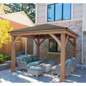 UNIQUEHOMEFURNITURE Large Wooden Gazebo Hot Tub Structure Outdoor Metal Roof Pergola Patio Shelter