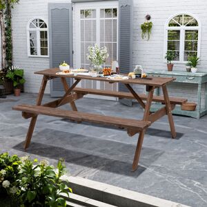 Livingandhome - 120cm Solid Wood Rectangle Picnic Table and Bench Set