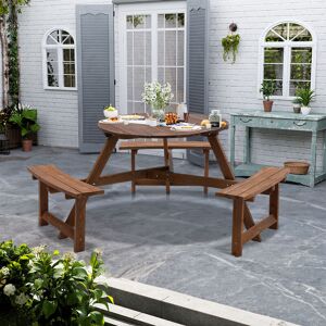 6 Person Round Wood Picnic Table and Bench Set - Livingandhome