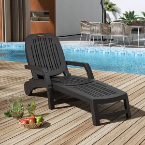 Livingandhome - Black Outdoor Folding Lounge Chair Recliner with Wheels