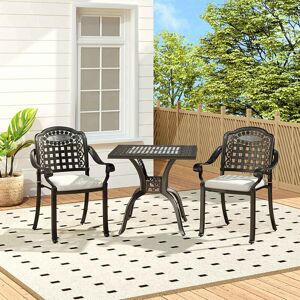 Livingandhome - Set of 3 Cast Aluminum Square Outdoor Dining Set