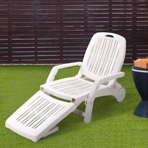 Livingandhome - White Outdoor Folding Lounge Chair Recliner with Wheels