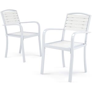 Livingandhome - White Set of 2 Garden Dining Armchairs