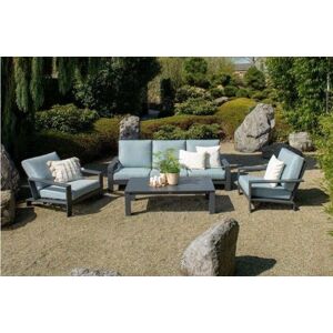 THE OUTDOOR LIVING COMPANY Londres 3 Seater Sofa Suite. Charcoal Grey Frame with Mint Grey Cushions. - carbon black / mint grey