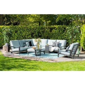 THE OUTDOOR LIVING COMPANY Londres Corner Group with Footstool and Reclining Armchair - Carbon Black / Mint Grey