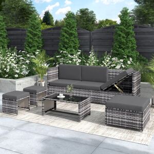 Abrihome - Lounge set, garden furniture set, ratten sofa, seating group, patio furniture, grey