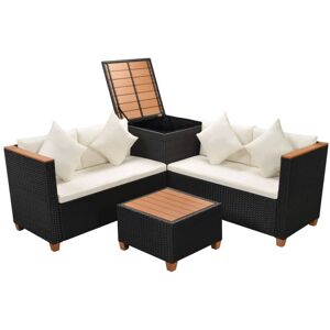 BERKFIELD HOME Mayfair 4 Piece Garden Lounge Set with Cushions Poly Rattan Black