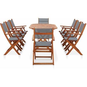 BERKFIELD HOME Mayfair 9 Piece Outdoor Dining Set Grey Solid Eucalyptus Wood and Textilene