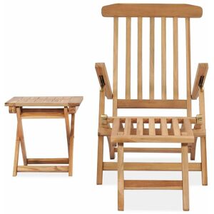 BERKFIELD HOME Mayfair Garden Deck Chair with Footrest and Table Solid Teak Wood