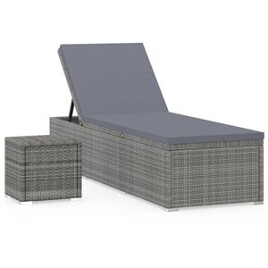 BERKFIELD HOME Mayfair Sun Lounger with Cushion and Tea Table Poly Rattan Grey