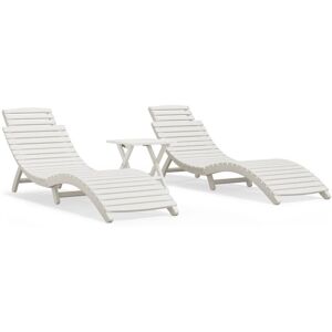 BERKFIELD HOME Mayfair Sun Loungers 2 pcs with Table White Solid Wood Acacia