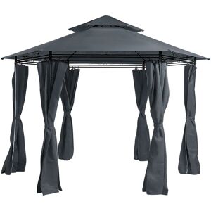 Beliani - Modern Outdoor Hexagonal Gazebo Fabric Curtains 350 cm Metal Frame Grey Portel - Grey