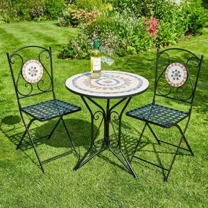 SUNFLOWER Bistro Table Set Brown Beige Mosaic 2 Chairs Outdoor Furniture Garden Furniture - Multicoloured