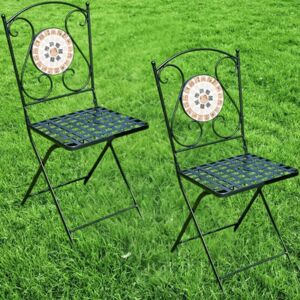 SUNFLOWER Mosaic Pair Chairs Orange Outdoor Balcony Folding Metal Patio Bistro Seats - Multicoloured