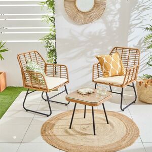 NEO DIRECT Neo Natural Garden Furniture Patio Wicker Bamboo Style Chair Table Outdoor Rattan Bistro Set 3 Piece