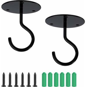 Iron Wall Ceiling Hooks, Sky Satin Base Round Mount Screw Hangers for Lamps, Plants, Bird Feeders, Pots, Lanterns (2 Pieces) Black - Black - Norcks