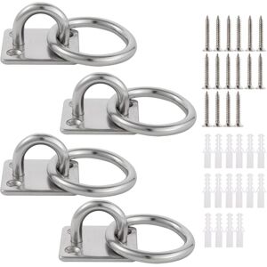 NORCKS Pack of 4 304 Stainless Steel Eye Plate with Ring M6 Eyelet Holder (40 x 35 mm) - Durable Mounting Hooks up to 70 kg Weight - Wall Hook with Screw