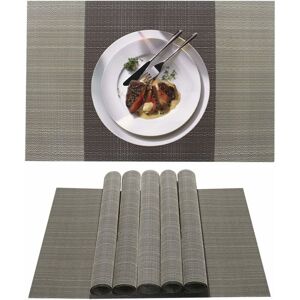 Placemats Set of 6, Washable Non-slip Heat Insulation Woven Vinyl Table Mats for Kitchen Dinning Table Place Mats 30x45cm (Brown) - Brown - Norcks