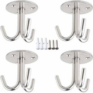 NORCKS Stainless Steel Ceiling Hooks 4 Pieces Plant Hooks Coat Hooks Wall Mounted Wall Hook for Hanging Ceiling Fan Plant Basket Tool and Mosquito Net