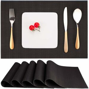 NORCKS Table Mats Set of 6, Place Mats Table Placemats Washable Non-slip Heat Insulation Woven Vinyl for Kitchen Dinning Restaurant 18X12 (Black) - Black