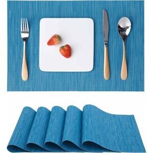 NORCKS Table Mats Set of 6, Place Mats Table Placemats Washable Non-slip Heat Insulation Woven Vinyl for Kitchen Dinning Restaurant 18X12 (Blue) - Blue
