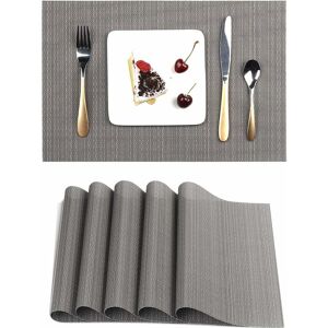 NORCKS Table Mats Set of 6, Place Mats Table Placemats Washable Non-slip Heat Insulation Woven Vinyl for Kitchen Dinning Restaurant 18X12 (Dark Gray) - Gray