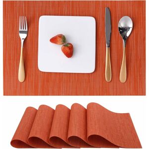 NORCKS Table Mats Set of 6, Place Mats Table Placemats Washable Non-slip Heat Insulation Woven Vinyl for Kitchen Dinning Restaurant 18X12 (Orange) - Orange