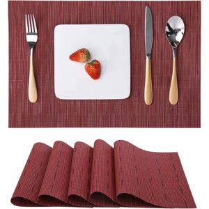 NORCKS Table Mats Set of 6, Place Mats Table Placemats Washable Non-slip Heat Insulation Woven Vinyl for Kitchen Dinning Restaurant 18X12 (Red) - Red