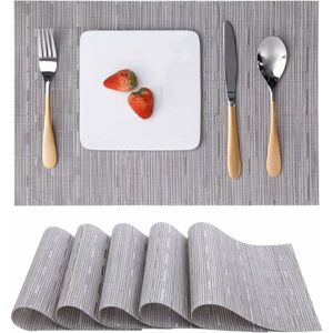 NORCKS Table Mats Set of 6, Place Mats Table Placemats Washable Non-slip Heat Insulation Woven Vinyl for Kitchen Dinning Restaurant 18X12 (Silver Gray)